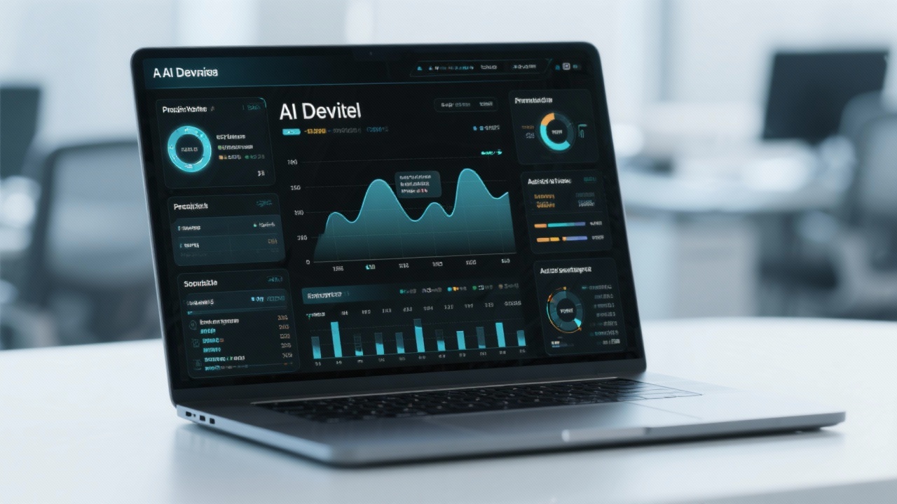 AI 기반 팀 벨로시티 계산기와 예측 그래프가 실행 중인 고성능 노트북 화면의 근접 촬영 이미지