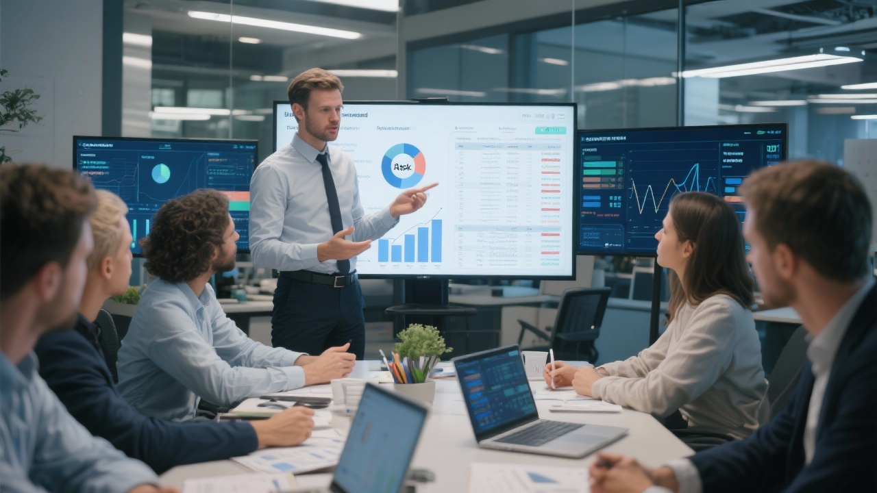 IT 리스크 관리자가 워크숍을 주최하며 리스크 관리 전반을 운영하는 장면