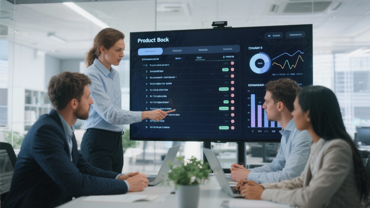 제품 백로그 작성법의 중요성과 목적을 설명하는 팀 미팅 장면