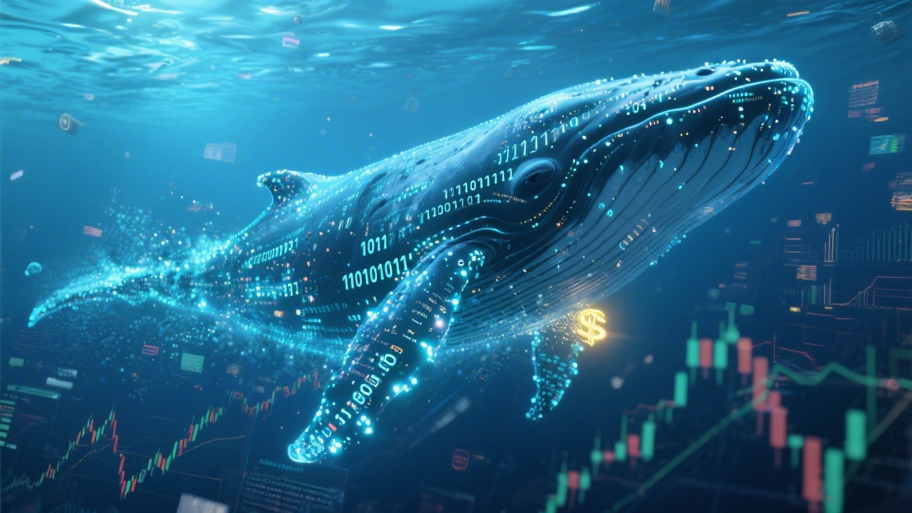 거대 자금의 흐름을 따라가는 개인 투자자의 전략을 데이터 고래로 형상화한 이미지