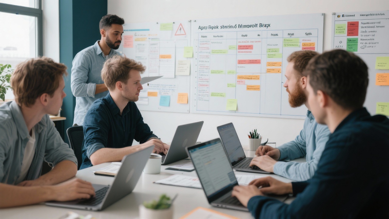 애자일 스프린트 계획과 백로그를 활용해 리스크 우선순위를 관리하는 소프트웨어 개발 팀