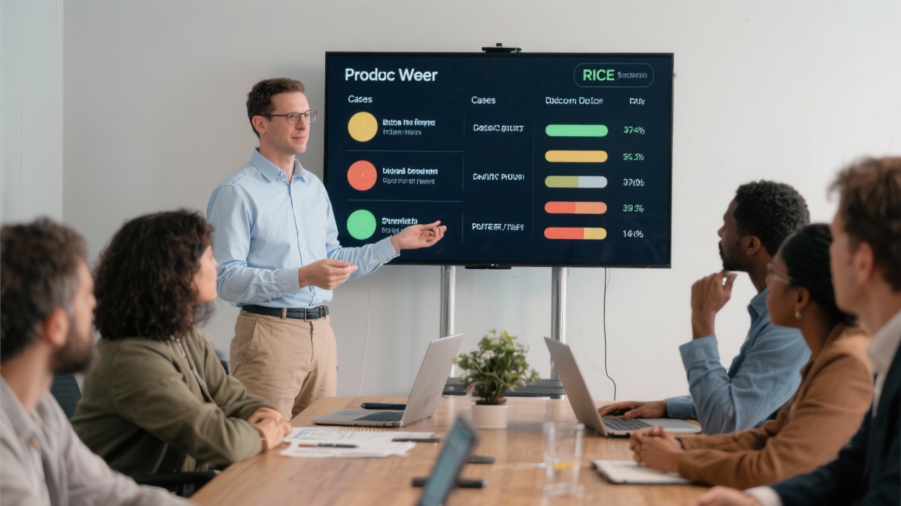 PO 우선순위 결정 사례와 실무 적용법을 설명하는 팀 미팅 장면